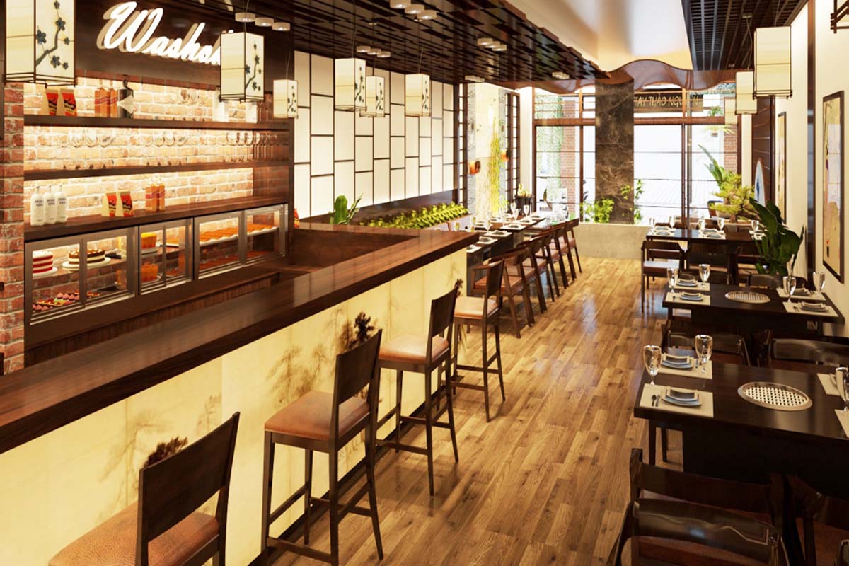 Thiết kế quầy tiếp tân cho nhà hàng có phục vụ tại quầy bar